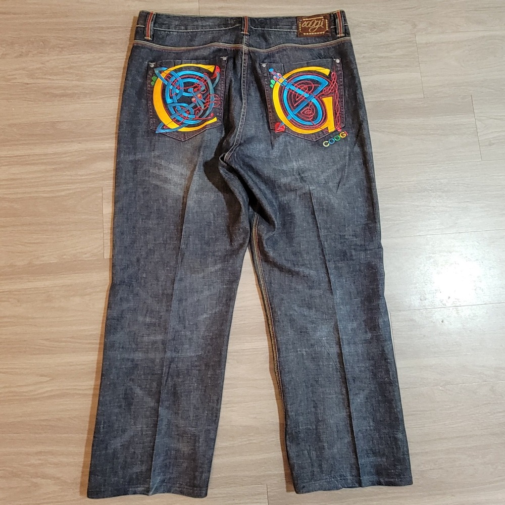 COOGI Jeans Mens 44x32.5 Dark Wash Embroidered Logo Baggy Denim Streetwear